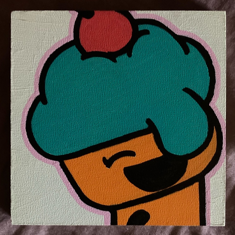 Colorful Cupcake Art on wooden Canvas by artist its_mittens
